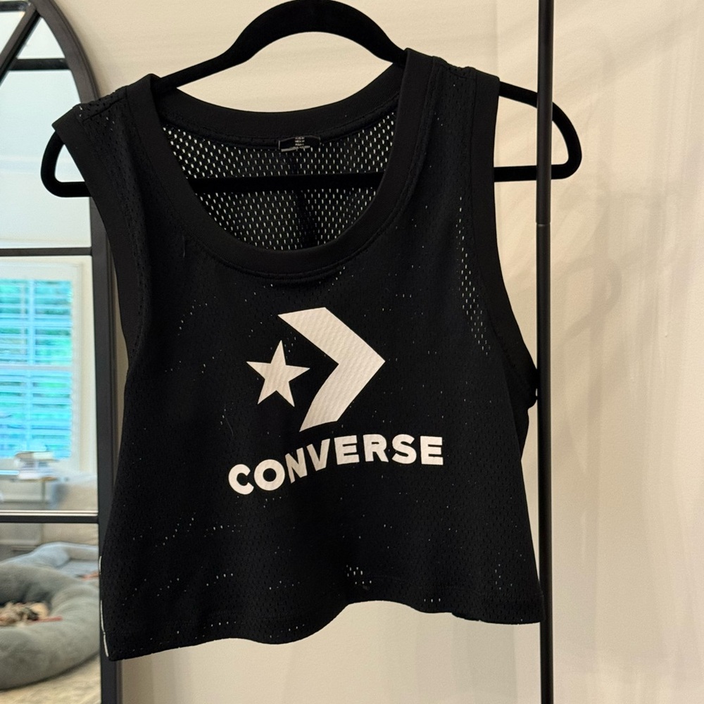 Converse Women's Black Mesh Logo Crop Top